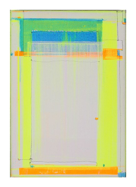Verhülltes Weiß, Bild mit grün gelb und blau, Acryl Bleistift LWD,   Marius D. Kettler   2019 